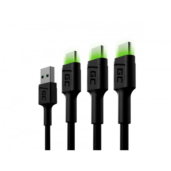Green Cell GC Ray USB-C 200cm Cable with green LED backlight, fast charging Ultra Charge, QC 3.0 Set 3x