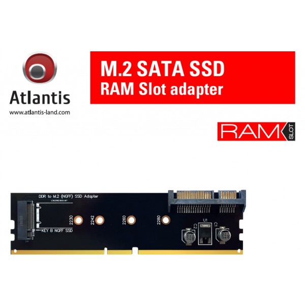 ADATTATORE ATLANTIS A06-M2-SAT-RM PER INSTALL. SU PC UN SSD MM.2/SATA DIM: 80,60,42,30MM SU SLOT RAM