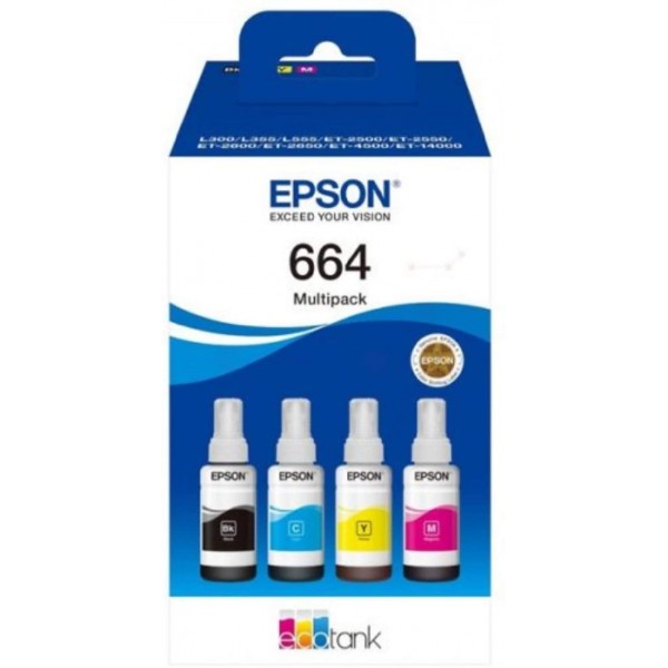 Epson EcoTank 664 - Confezione da 4 - nero, giallo, ciano, magenta - originale - ricarica inchiostro - per Epson L380, L395, L4