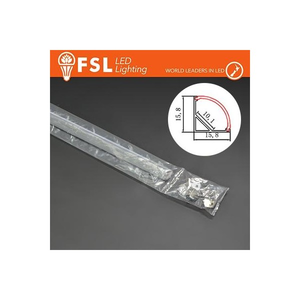 KIT PROFILO ALLUMINIO 6063 - Angolare 2m SILVER - cover opal